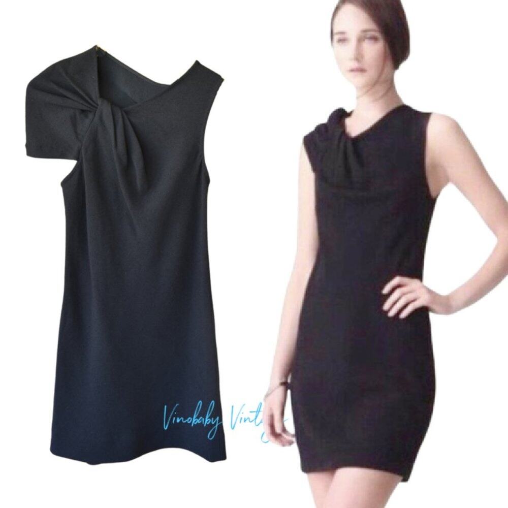 3.1 Phillip Lim Black Twisted Shoulder Mini Dress 6 Wool Crepe Asymmetric LBD